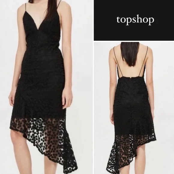 Topshop | Dresses | Topshop Embroidered Lace Asymmetrical Dress In Black 8 